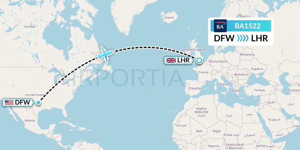 BA1522 British Airways Flight Map: Dallas to London