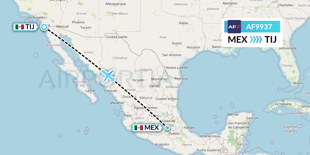 AF9937 Air France Flight Map: Mexico City to Tijuana