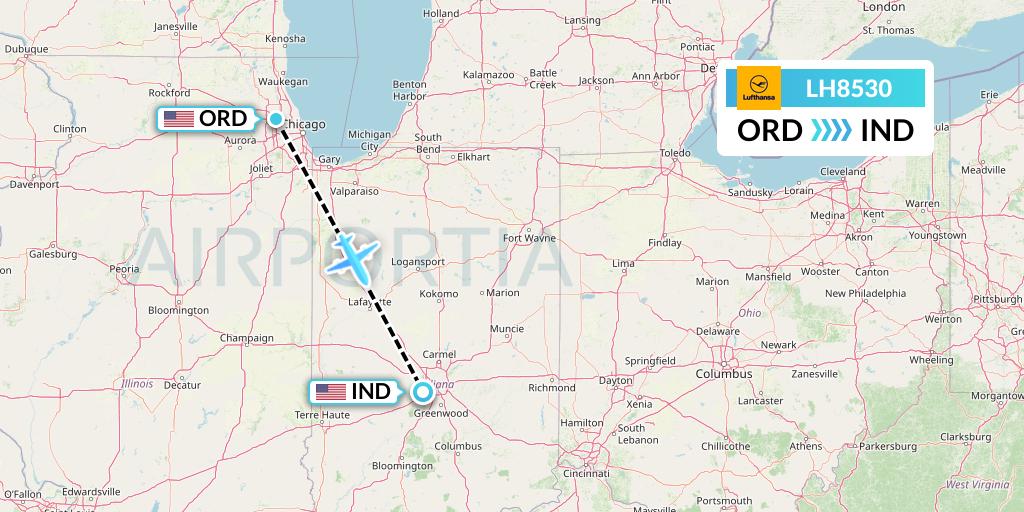 LH8530 Lufthansa Flight Map: Chicago to Indianapolis