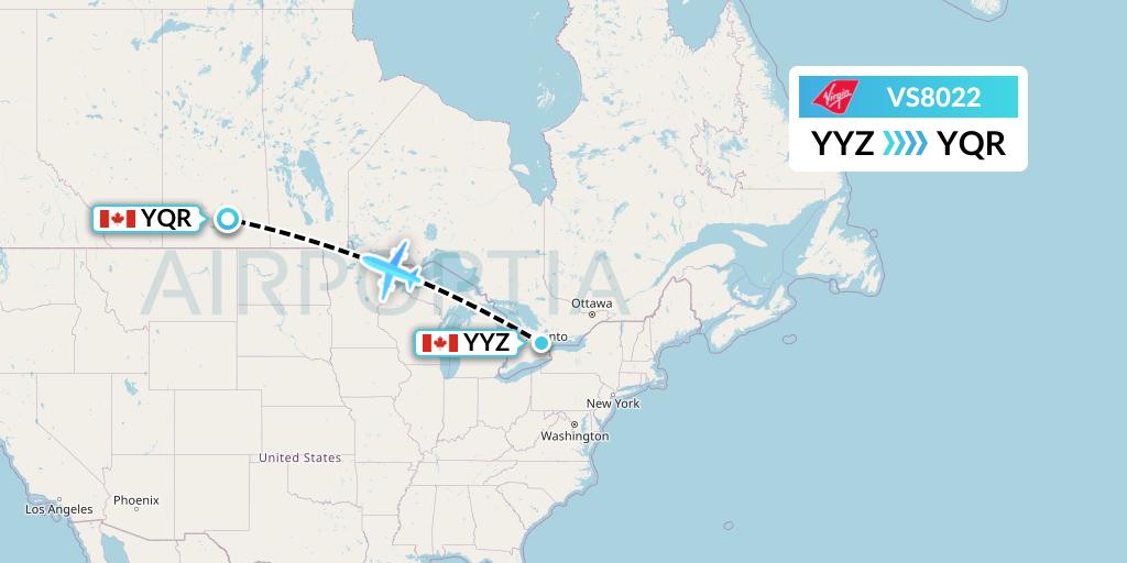 VS8022 Virgin Atlantic Airways Flight Map: Toronto to Regina