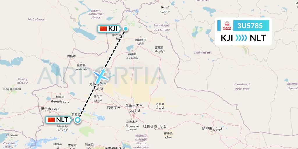 3U5785 Sichuan Airlines Flight Map: Altay to Xinyuan