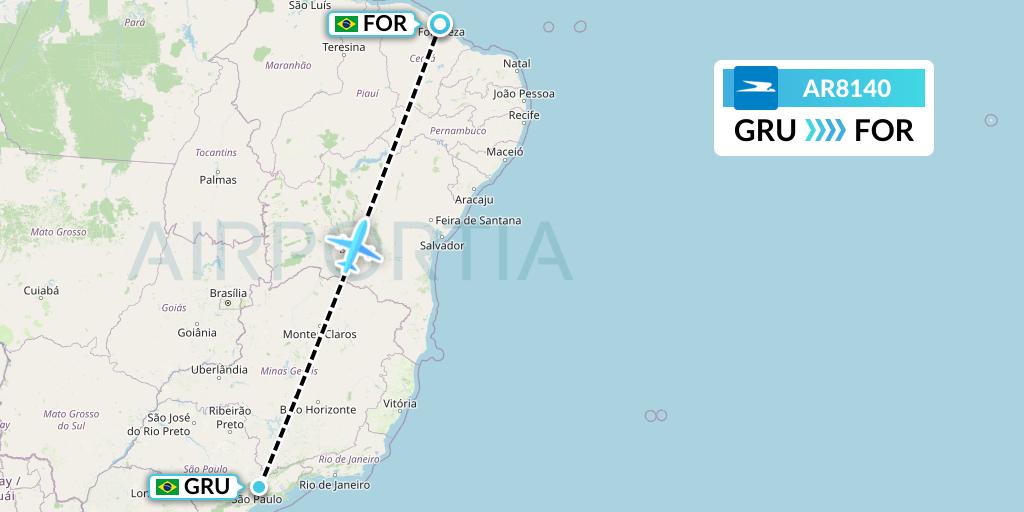 AR8140 Aerolineas Argentinas Flight Map: Sao Paulo to Fortaleza