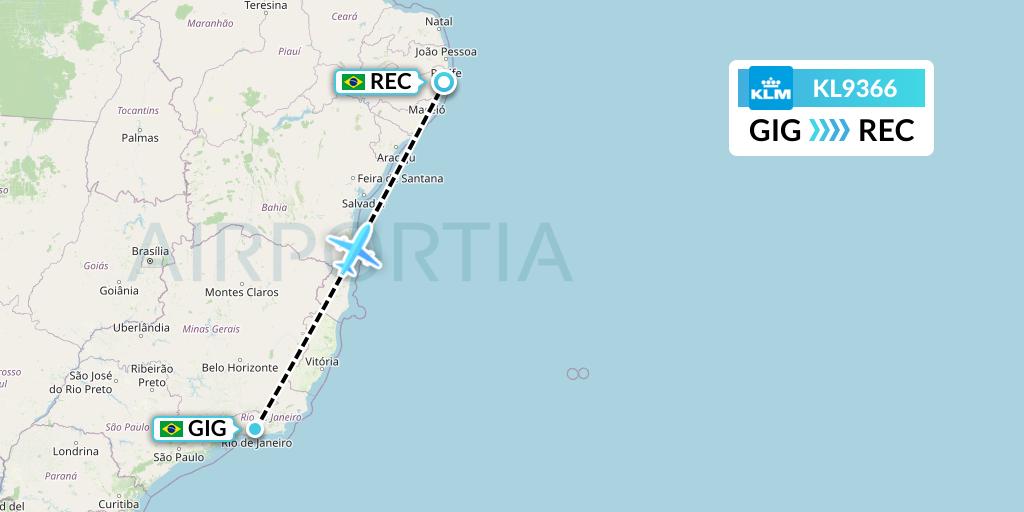 KL9366 KLM Flight Map: Rio de Janeiro to Recife