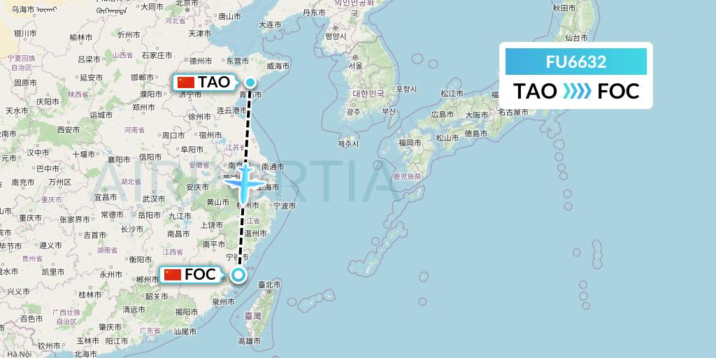 FU6632 Fuzhou Airlines Flight Map: Qingdao to Fuzhou
