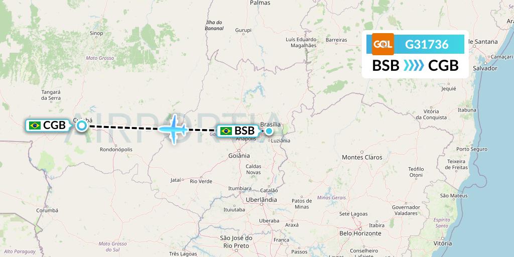 G31736 GOL Transportes Aeros Flight Map: Brasilia to Cuiaba