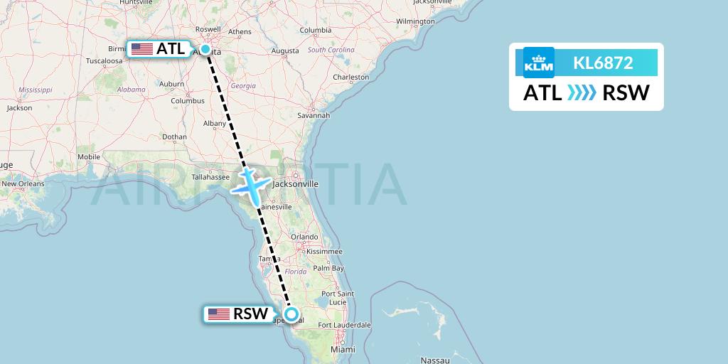KL6872 KLM Flight Map: Atlanta to Fort Myers