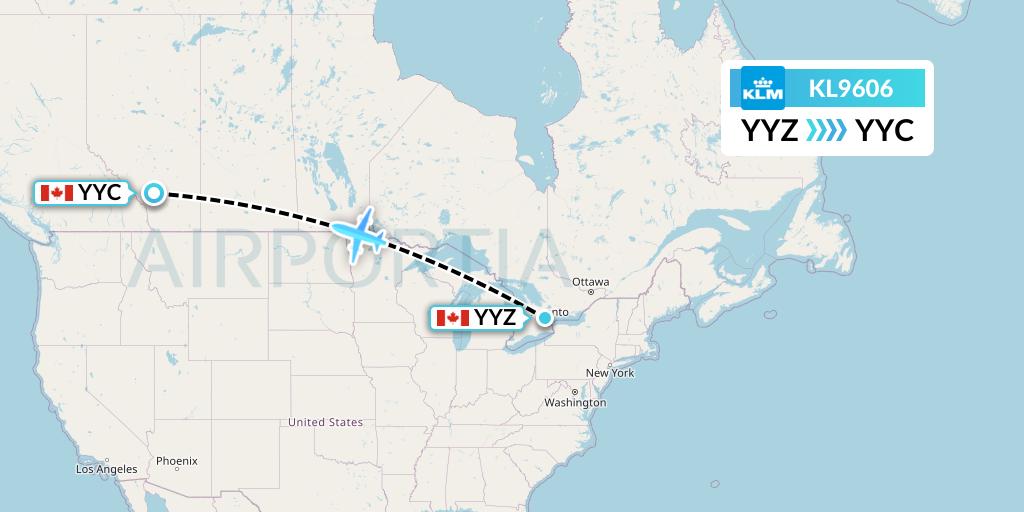 KL9606 KLM Flight Map: Toronto to Calgary