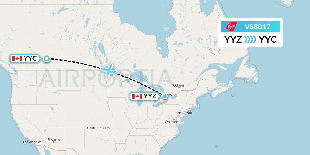VS8017 Virgin Atlantic Airways Flight Map: Toronto to Calgary
