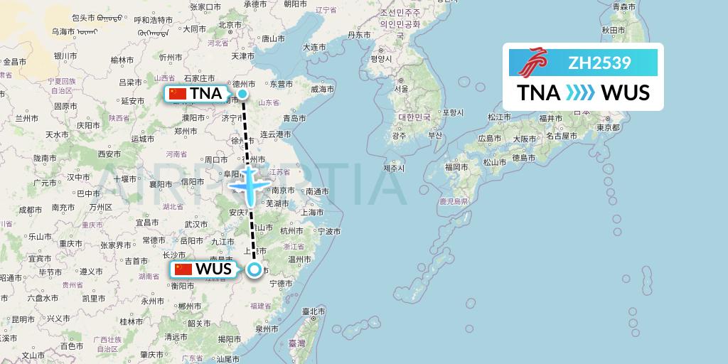 ZH2539 Shenzhen Airlines Flight Map: Jinan to Wuyishan