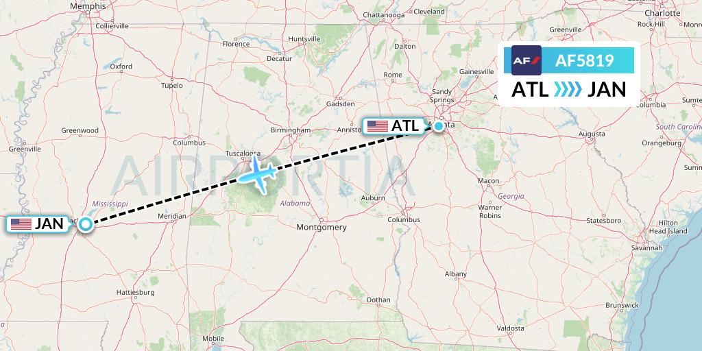 AF5819 Air France Flight Map: Atlanta to Jackson