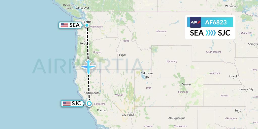 AF6823 Air France Flight Map: Seattle to San Jose