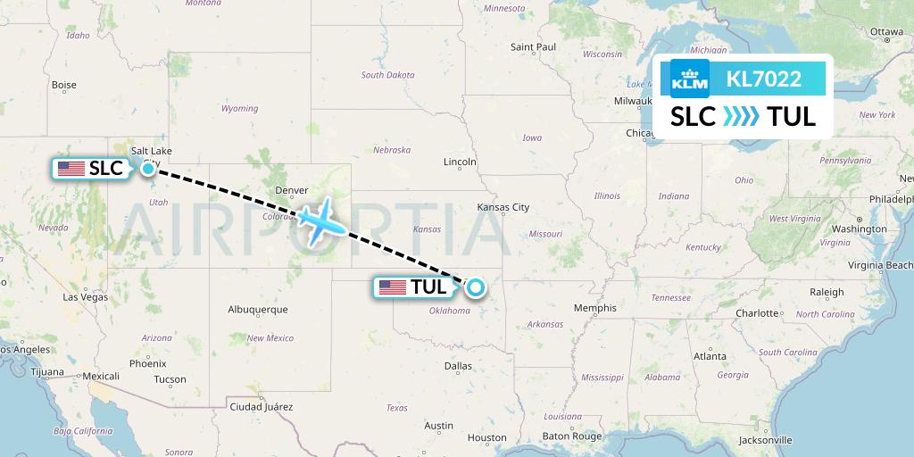 KL7022 KLM Flight Map: Salt Lake City to Tulsa