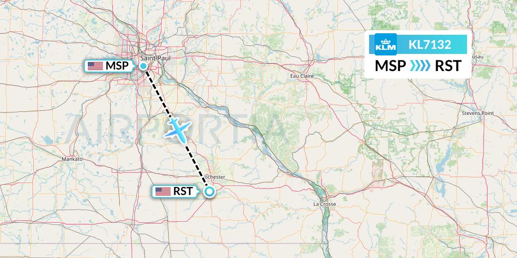KL7132 KLM Flight Map: Minneapolis to Rochester