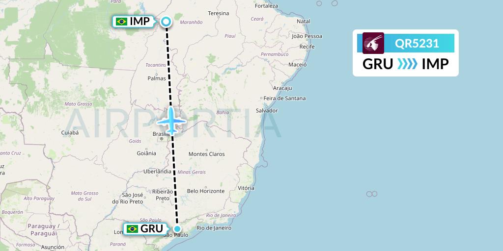QR5231 Qatar Airways Flight Map: Sao Paulo to Imperatriz