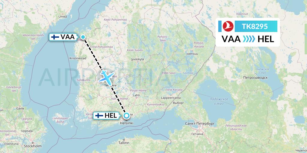 TK8295 Turkish Airlines Flight Map: Vaasa to Helsinki