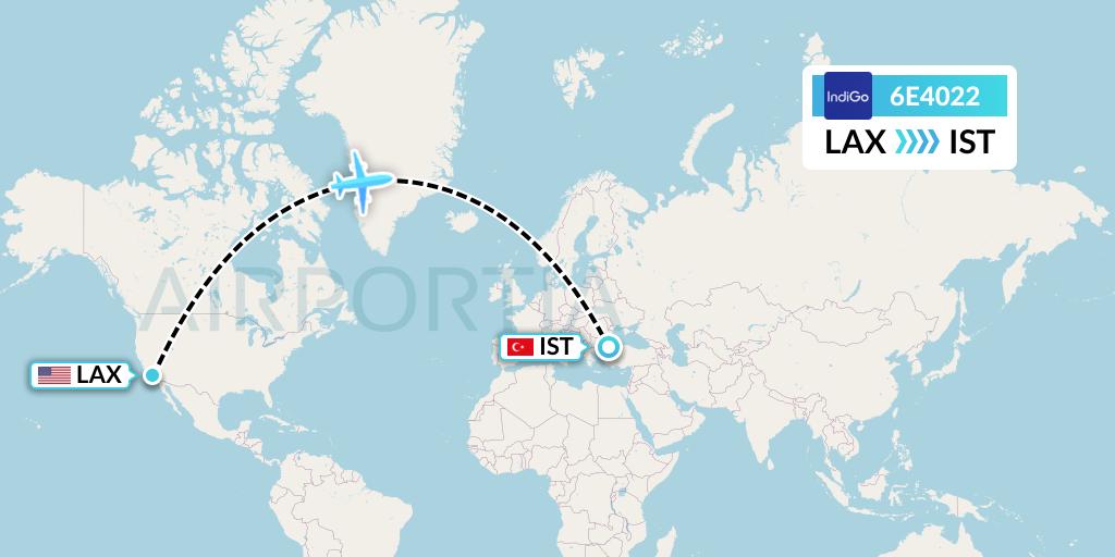 6E4022 IndiGo Airlines Flight Map: Los Angeles to Istanbul