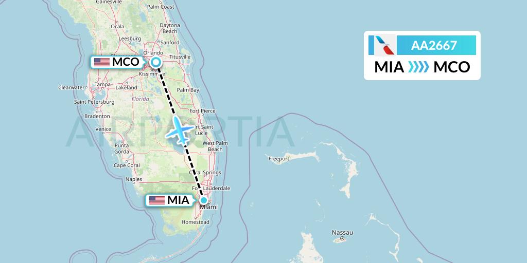 AA2667 American Airlines Flight Map: Miami to Orlando