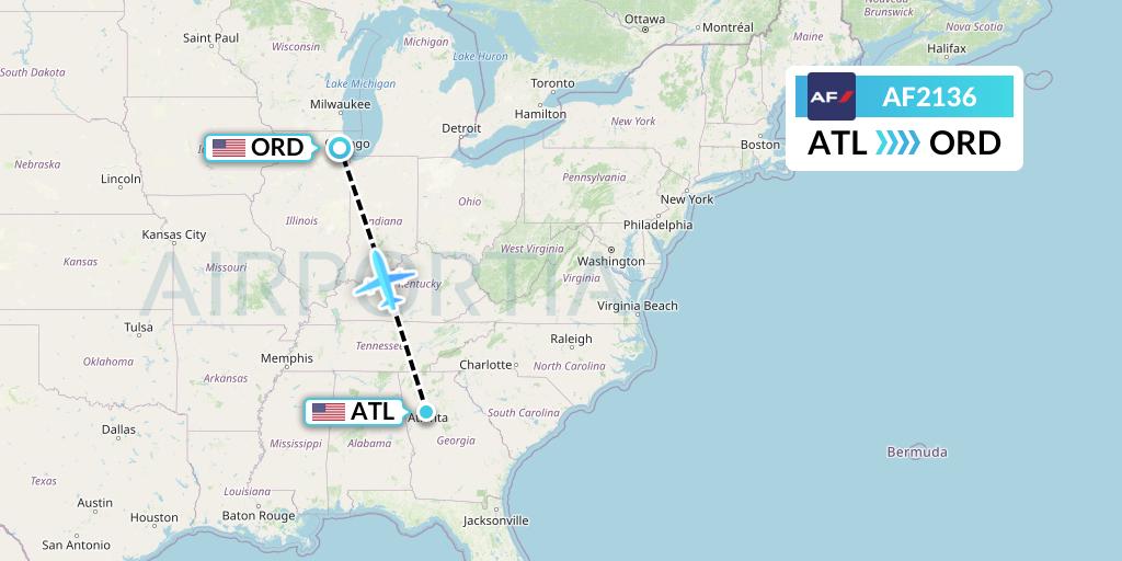 AF2136 Air France Flight Map: Atlanta to Chicago