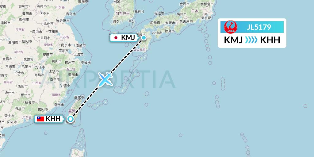 JL5179 Japan Airlines Flight Map: Kumamoto to Kaohsiung