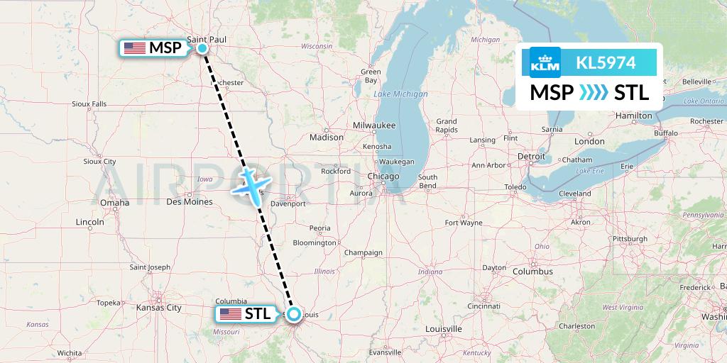 KL5974 KLM Flight Map: Minneapolis to St. Louis