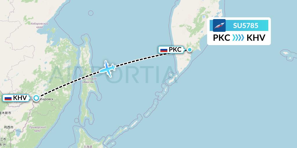 SU5785 Aeroflot Flight Map: Petropavlovsk-Kamchatsky to Khabarovsk