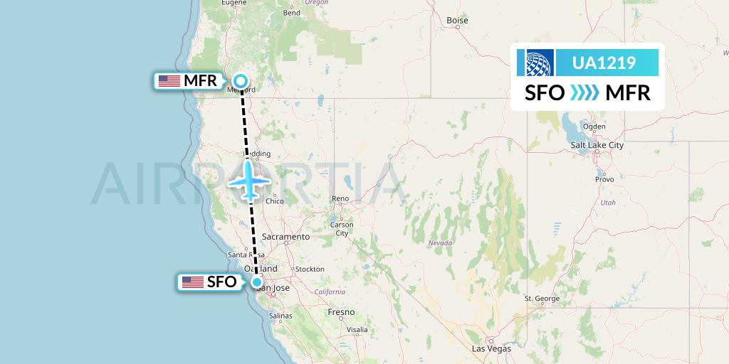UA1219 United Airlines Flight Map: San Francisco to Medford