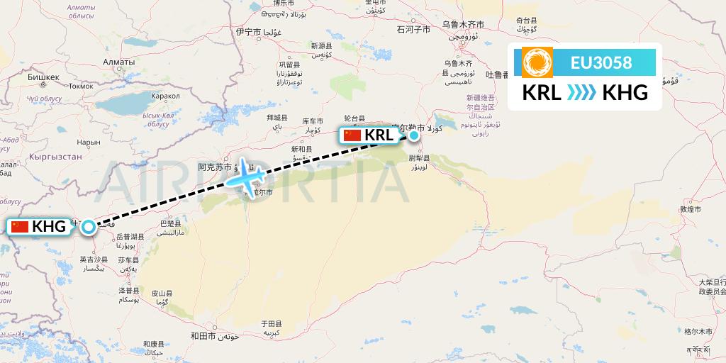 EU3058 Chengdu Airlines Flight Map: Korla to Kashgar