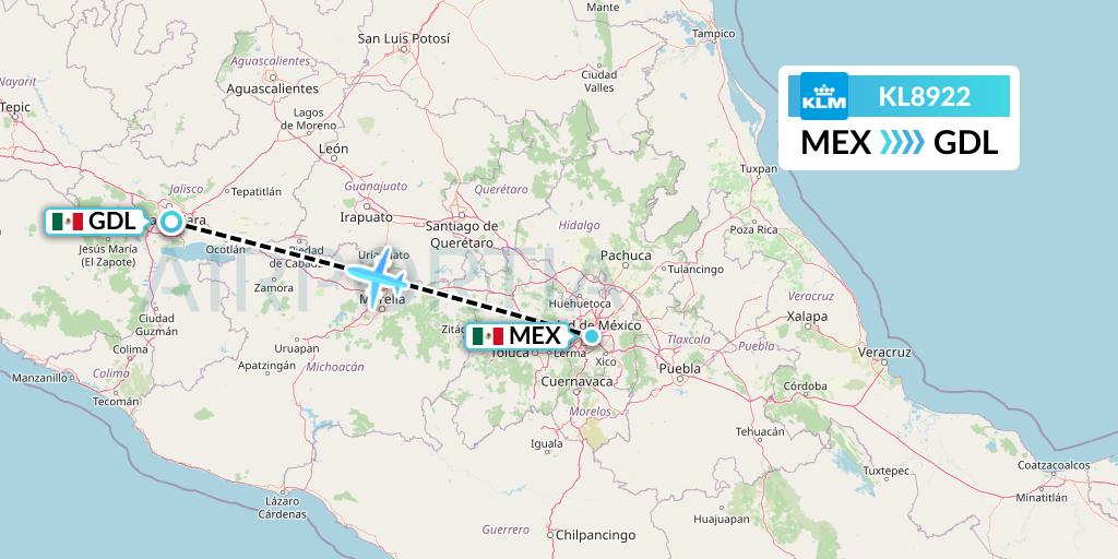 KL8922 KLM Flight Map: Mexico City to Guadalajara
