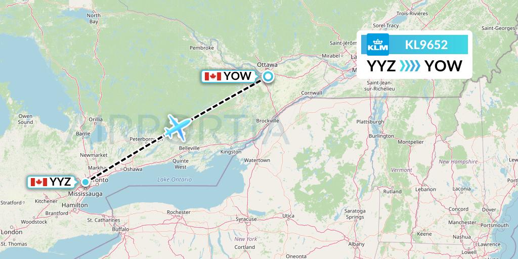 KL9652 KLM Flight Map: Toronto to Ottawa