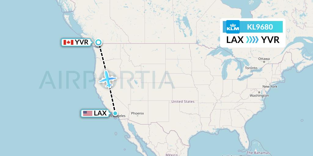 KL9680 KLM Flight Map: Los Angeles to Vancouver