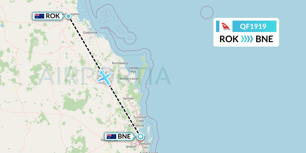 QF1919 Qantas Flight Map: Rockhampton to Brisbane