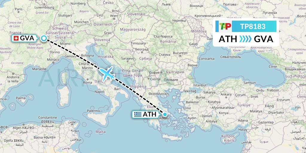 TP8183 TAP Portugal Flight Map: Athens to Geneva