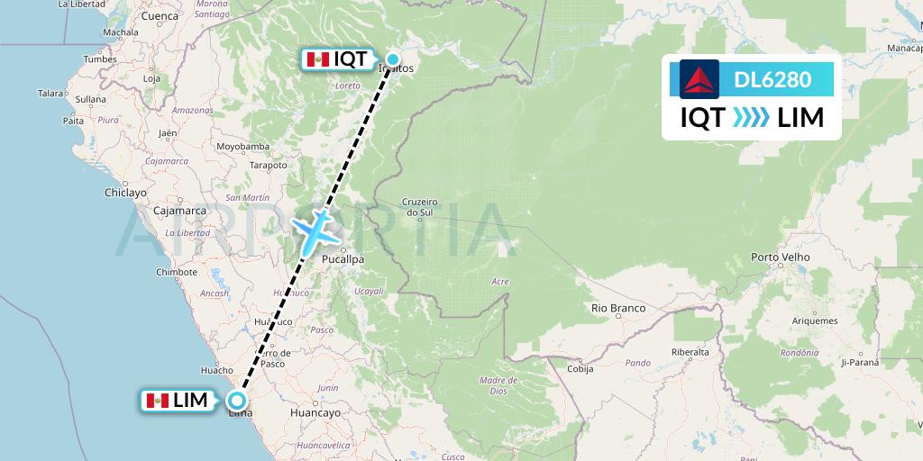 DL6280 Delta Air Lines Flight Map: Iquitos to Lima