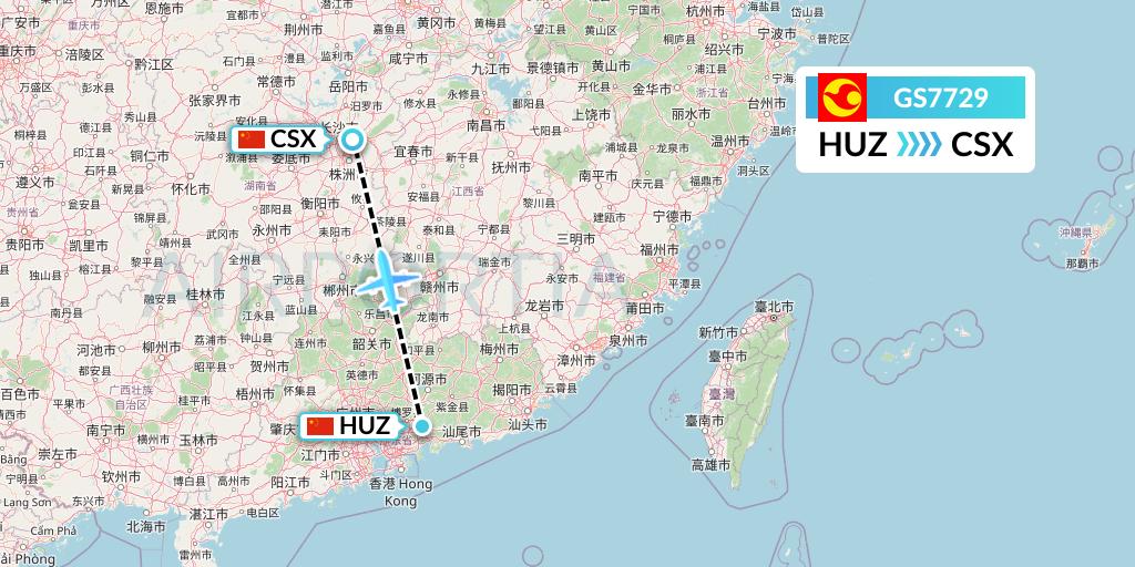 GS7729 Tianjin Airlines Flight Map: Huizhou to Changsha