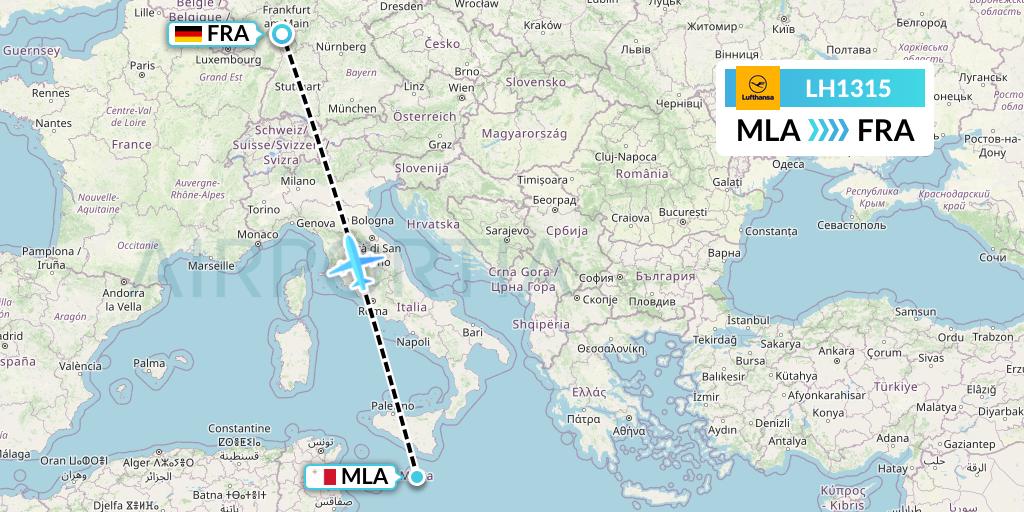 LH1315 Lufthansa Flight Map: Malta to Frankfurt