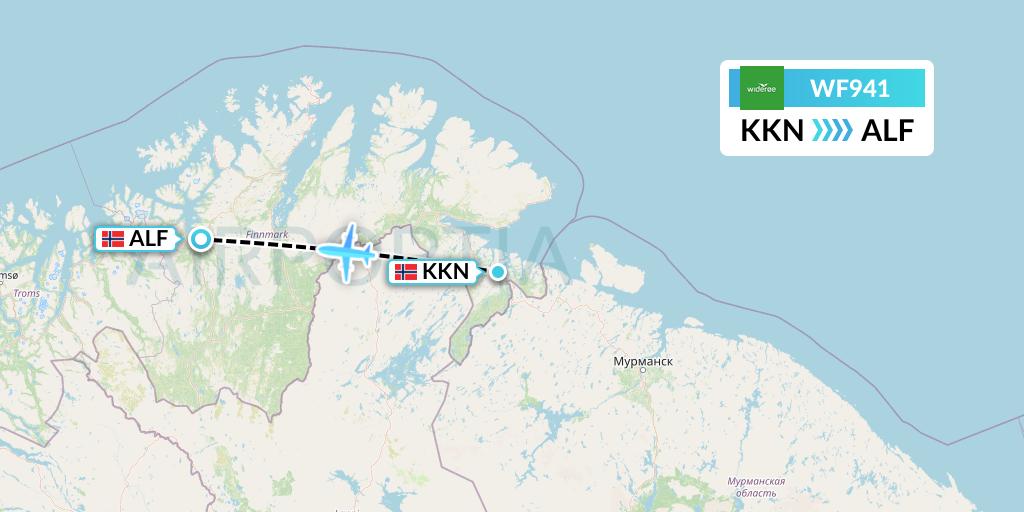 WF941 Wideroe Flight Map: Kirkenes to Alta