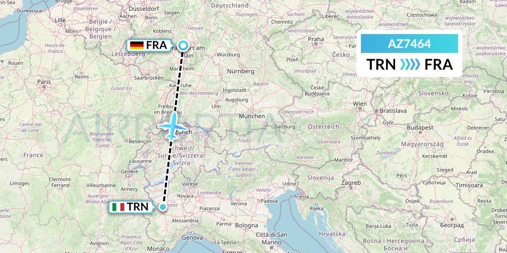 AZ7464 ITA Airways Flight Map: Turin to Frankfurt