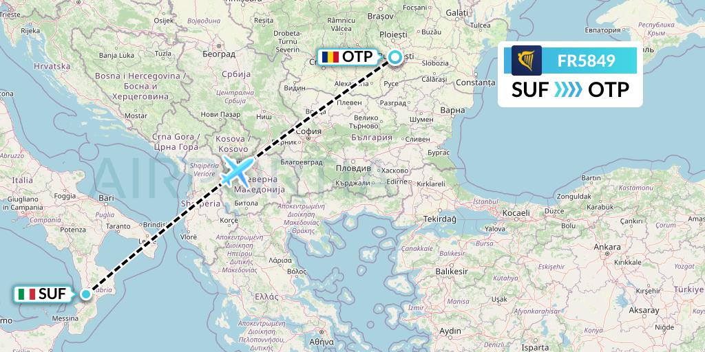 FR5849 Ryanair Flight Map: Lamezia Terme to Bucharest