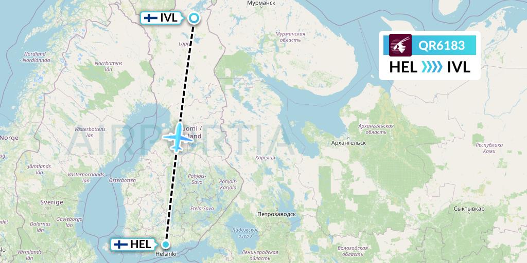 QR6183 Qatar Airways Flight Map: Helsinki to Ivalo