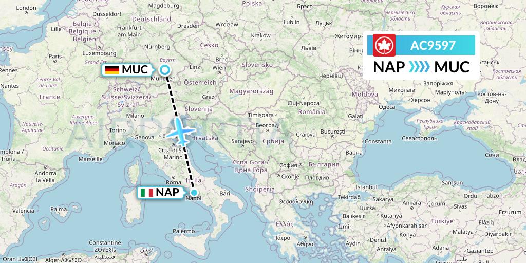 AC9597 Air Canada Flight Map: Naples to Munich