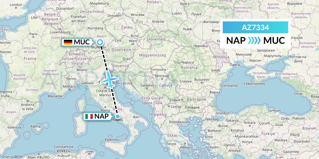 AZ7334 ITA Airways Flight Map: Naples to Munich
