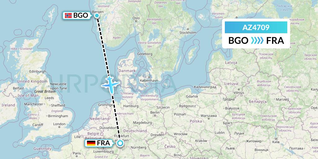 AZ4709 ITA Airways Flight Map: Bergen to Frankfurt