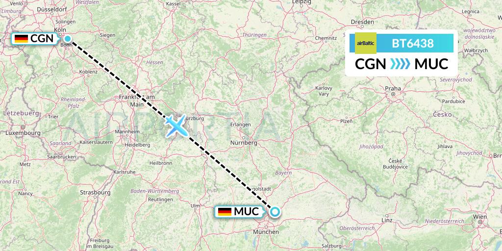 BT6438 Air Baltic Flight Map: Cologne to Munich