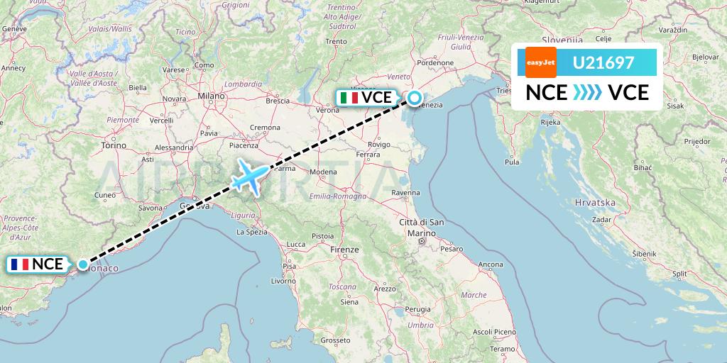 U21697 EasyJet Flight Map: Nice to Venice