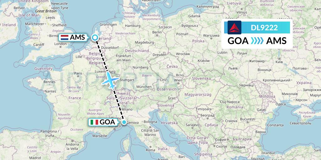 DL9222 Delta Air Lines Flight Map: Genoa to Amsterdam
