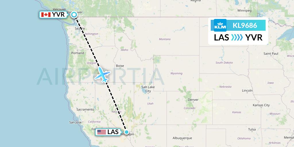 KL9686 KLM Flight Map: Las Vegas to Vancouver