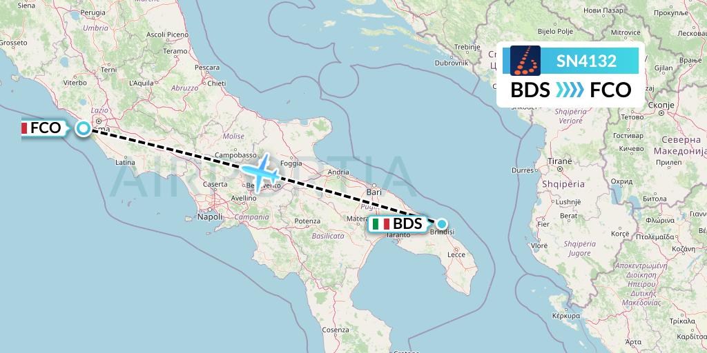 SN4132 Brussels Airlines Flight Map: Brindisi to Rome