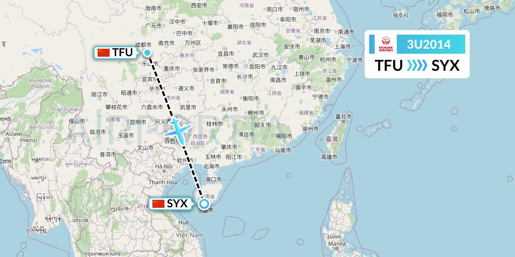 3U2014 Sichuan Airlines Flight Map: Chengdu to Sanya