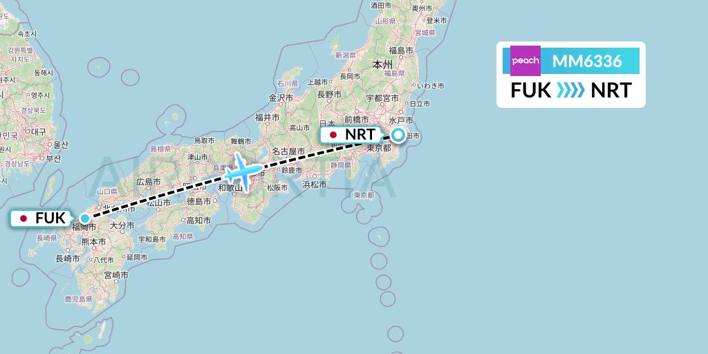 MM6336 Peach Aviation Flight Map: Fukuoka to Tokyo