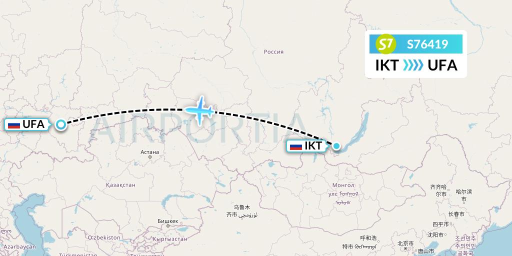 S76419 S7 Airlines Flight Map: Irkutsk to Ufa